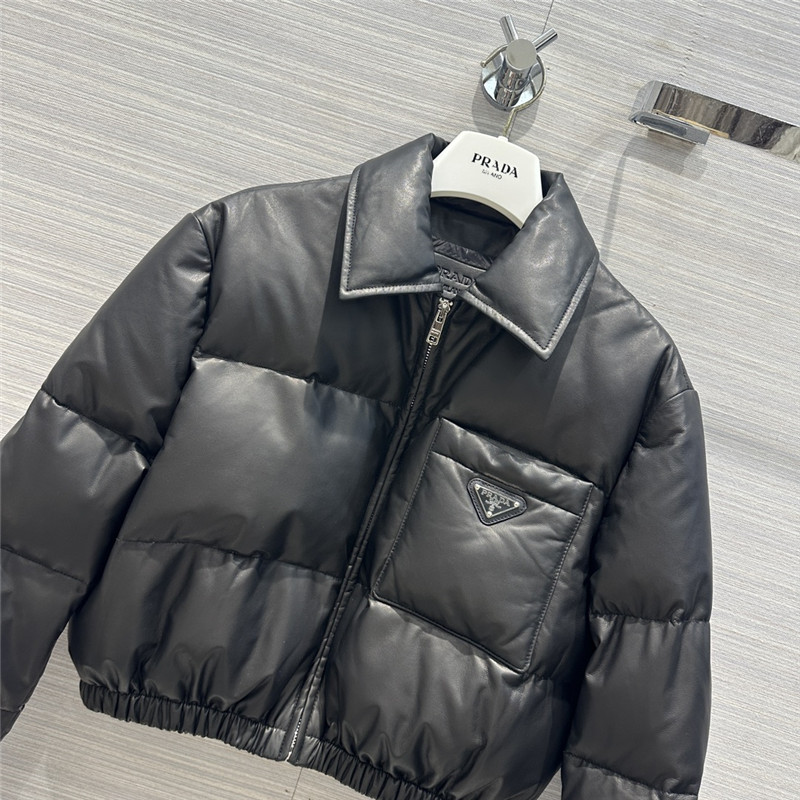 Pra*a lambskin quilted genuine leather down jacket