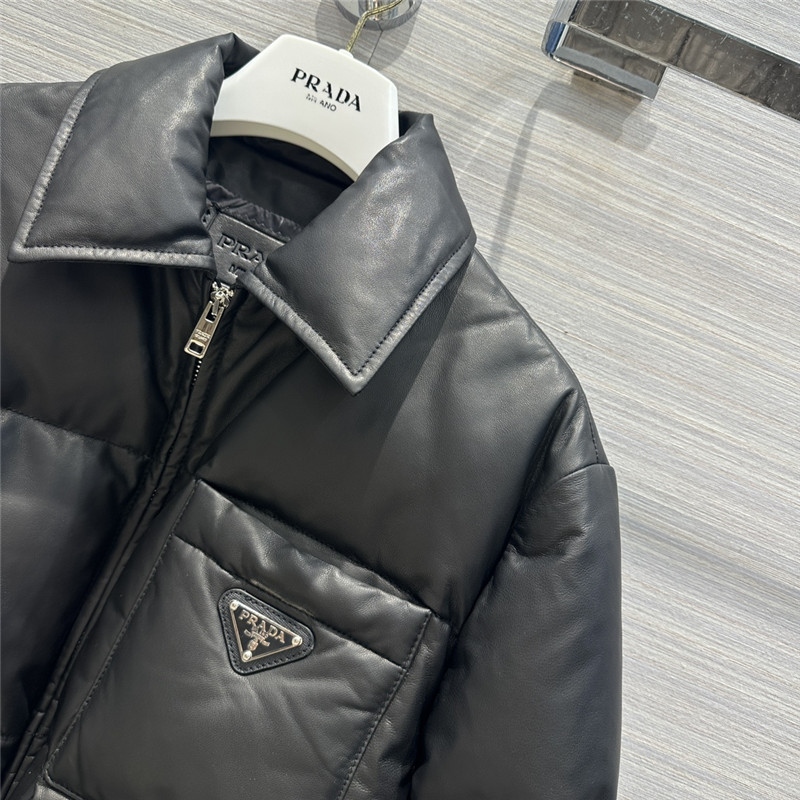 Pra*a lambskin quilted genuine leather down jacket