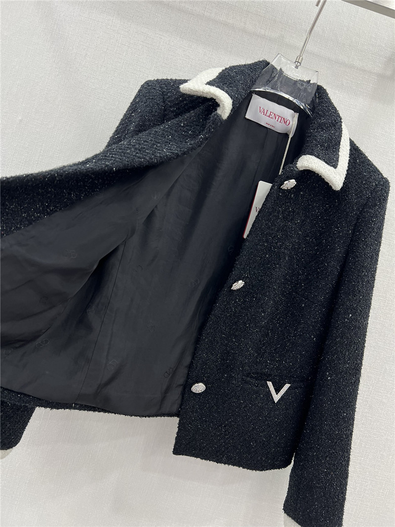 Va1e*ntin0 black tweed contrast-trim collared blazer
