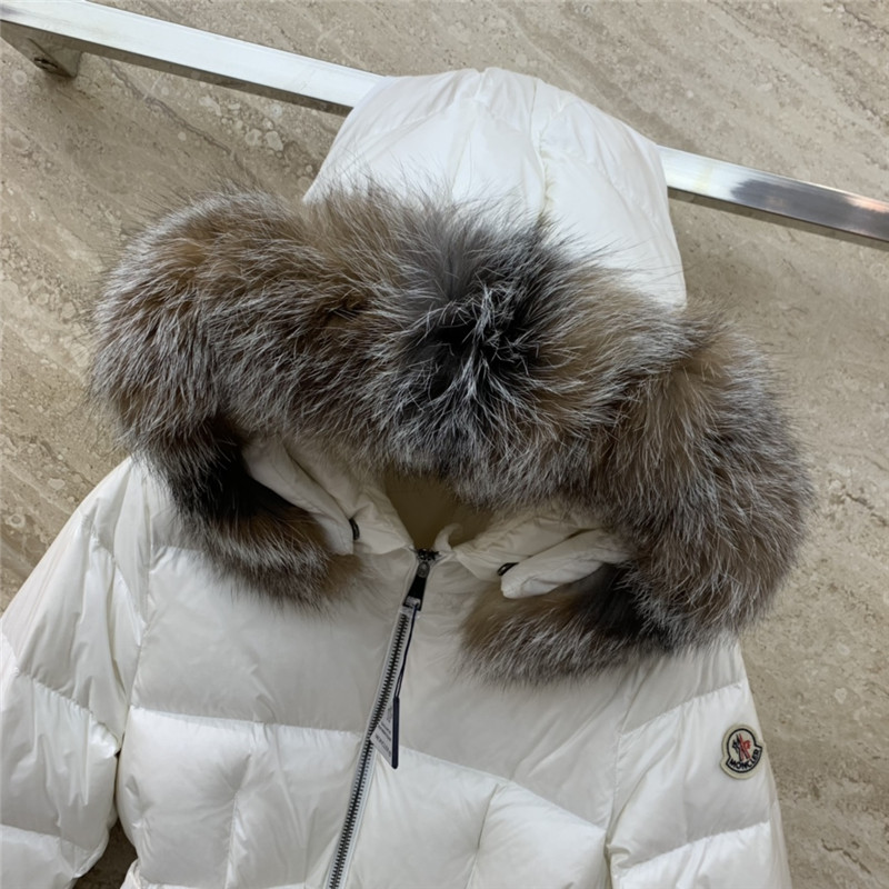 Moncler hooded belted fur collar waisted down jacket