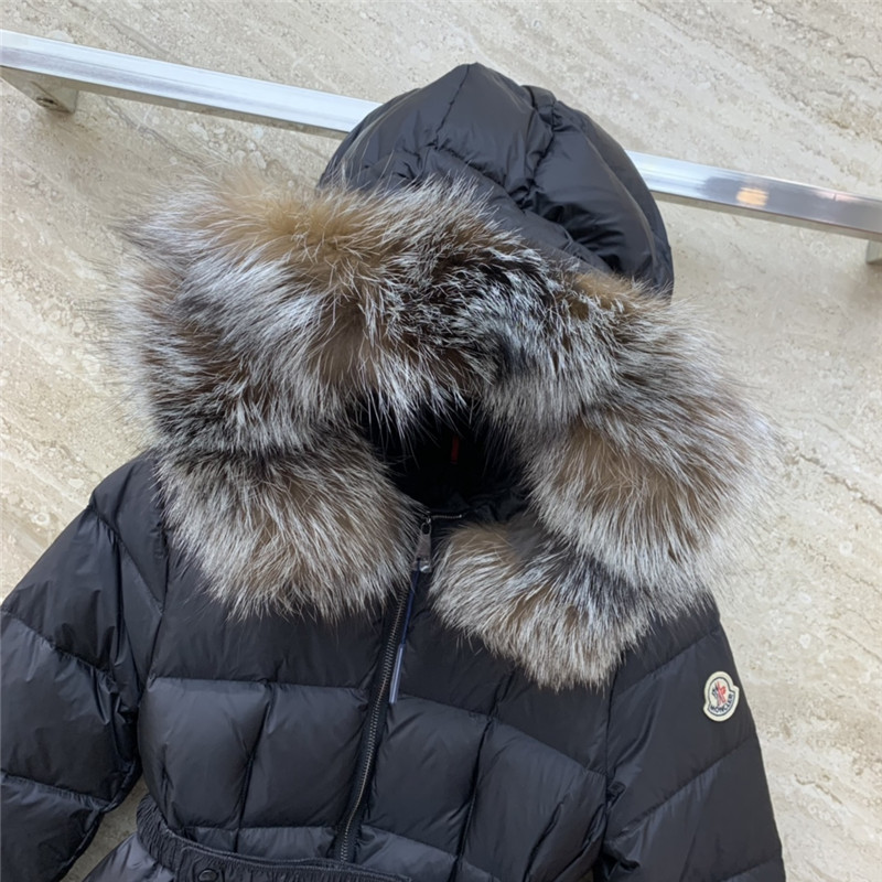 Moncler hooded belted fur collar waisted down jacket