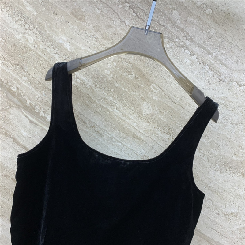 M1um1u black sexy square neck velvet suspender dress