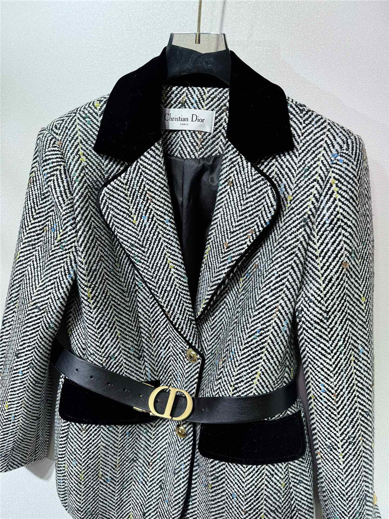 D10r cd belted tweed velvet patchwork blazer