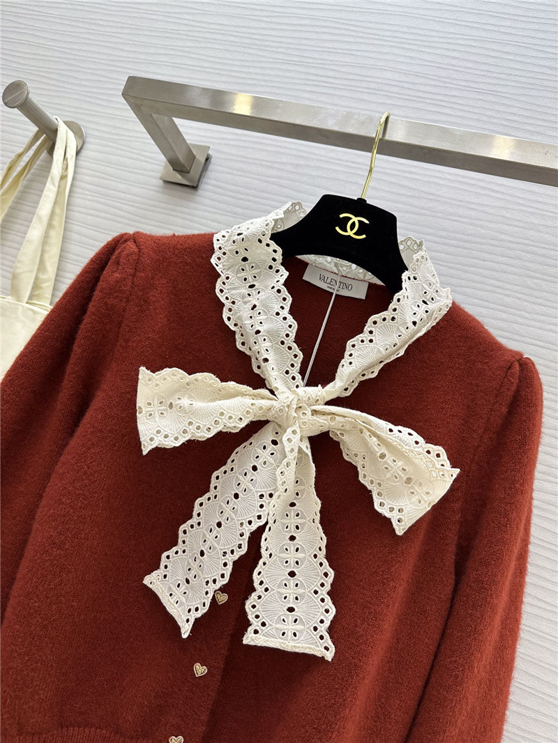 Va1e*ntin0 red lace bow wool cardigan