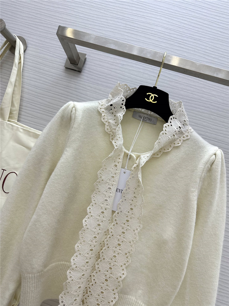 Va1e*ntin0 white lace bow wool cardigan