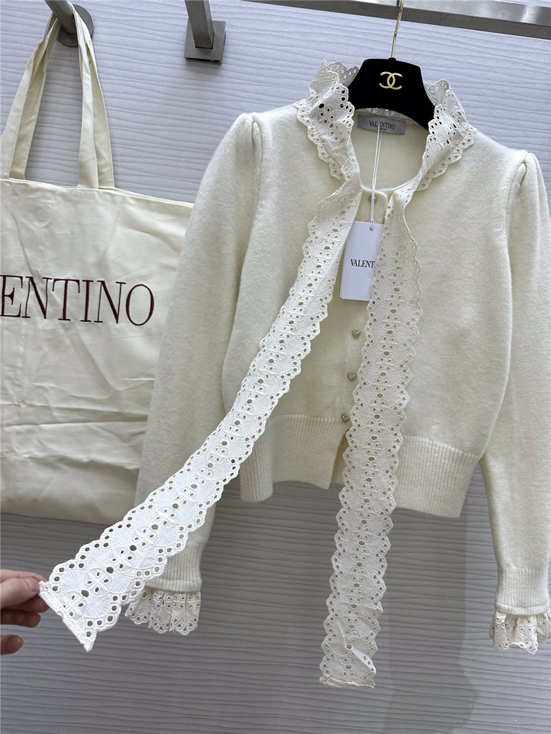Va1e*ntin0 white lace bow wool cardigan