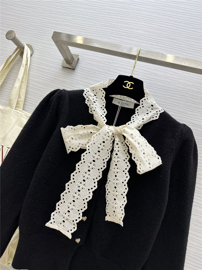 Va1e*ntin0 black lace bow wool cardigan