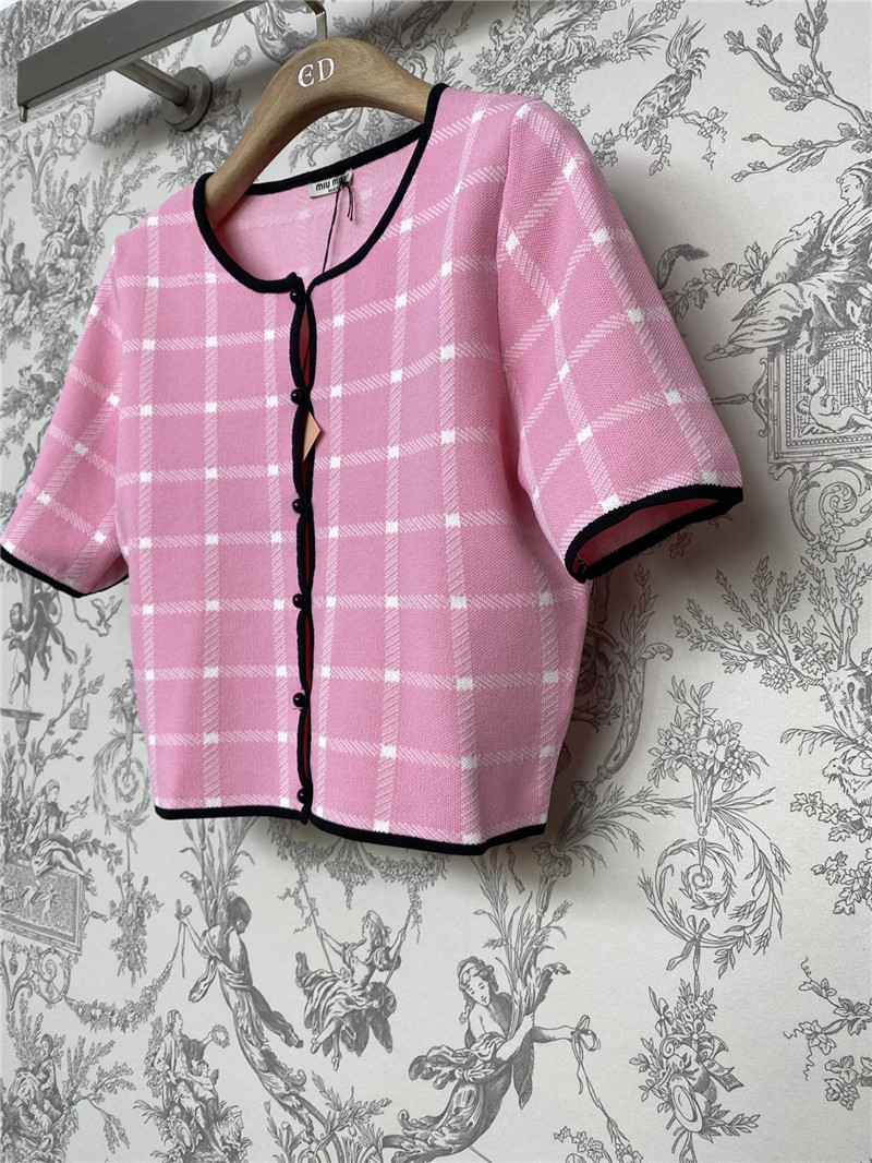 Miu Miu Pink Check Knitted Cardigan