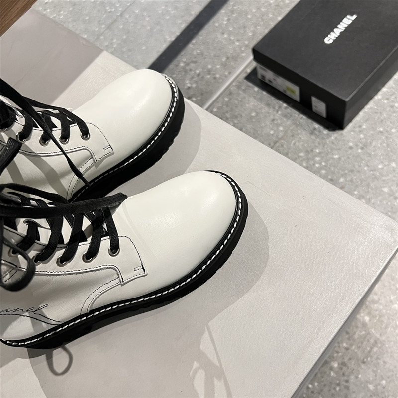 Ch**el white knit leather lace-up boots