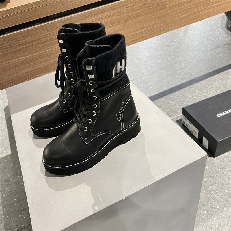 Ch**el knit leather lace-up boots