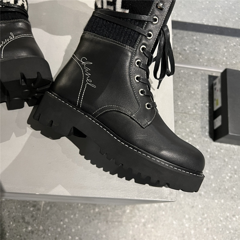 Ch**el knit leather lace-up boots