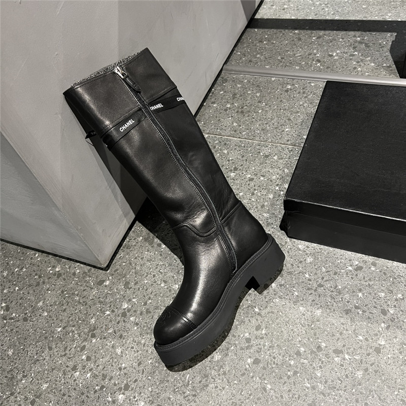 Ch**el calfskin zip keen high boots