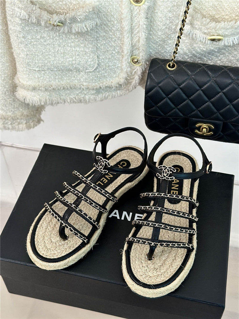 Ch**el hemp rope double c chain roman sandals