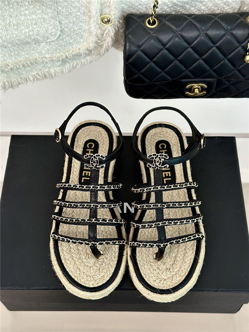Ch**el hemp rope double c chain roman sandals