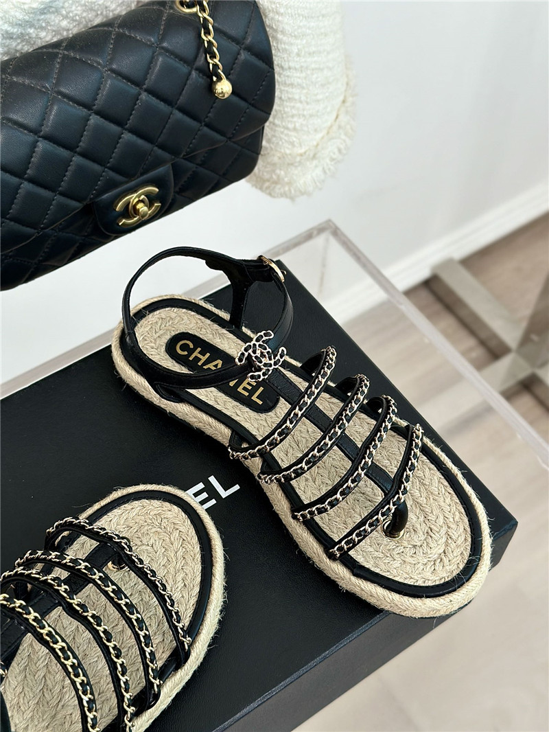 Ch**el hemp rope double c chain roman sandals