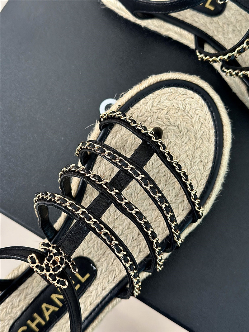 Ch**el hemp rope double c chain roman sandals