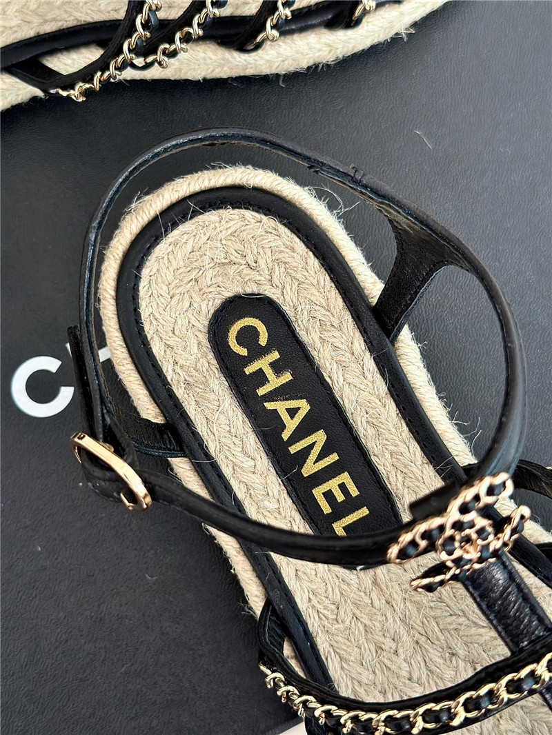 Ch**el hemp rope double c chain roman sandals