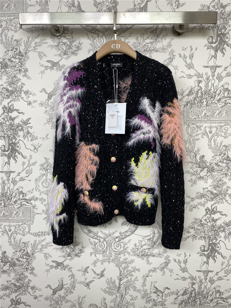 Ch**el shiny jacquard knitted cardigan