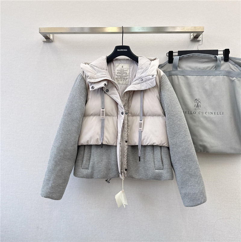 BC cashmere and wool patchwork bread down jacket