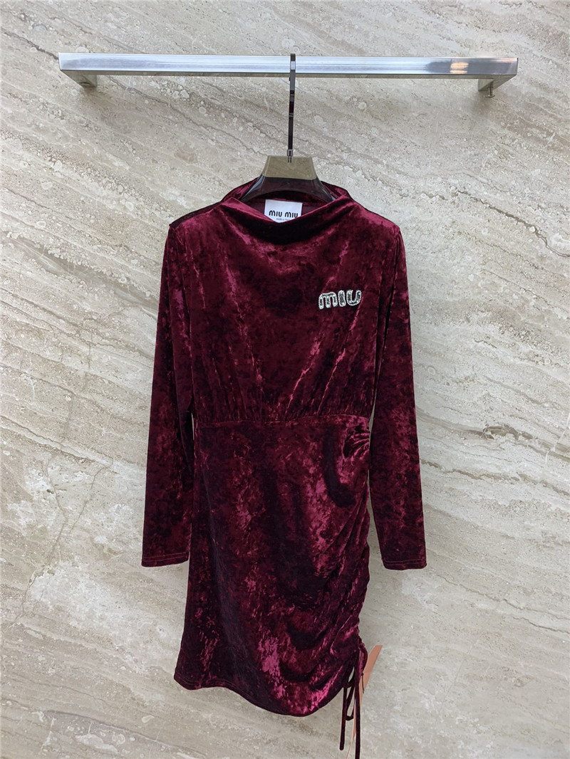 M1um1u micro high collar drawstring waist short dress