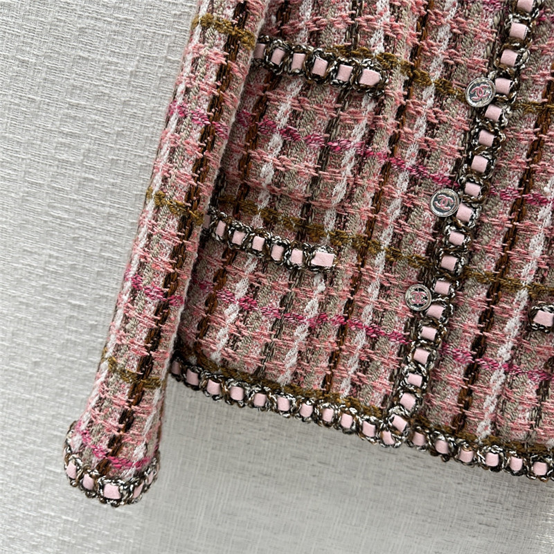 Ch**el temperament goddess pink brown plaid tweed jacket