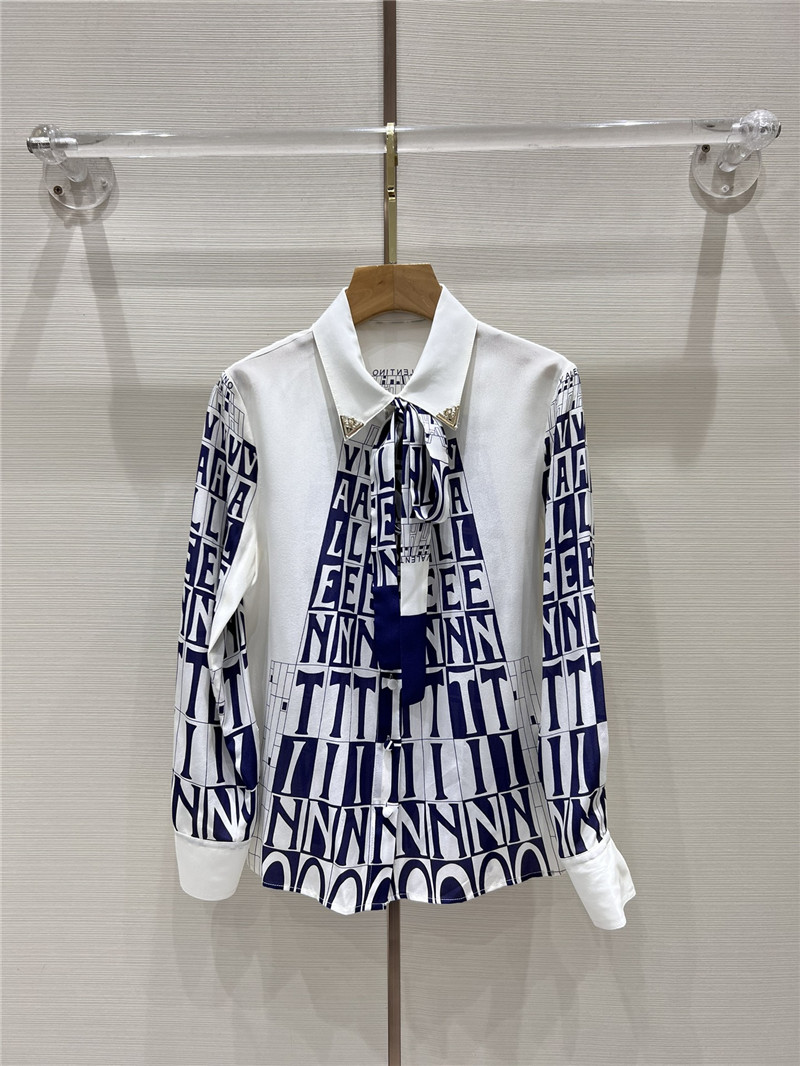 Va1e*ntin0 silk material full digital positioning printed ribbon shirt
