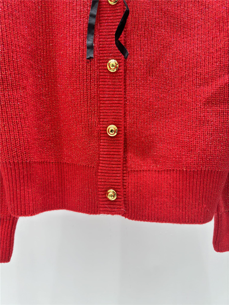 Miu Miu Logo Bow Knitted Cardigan Red