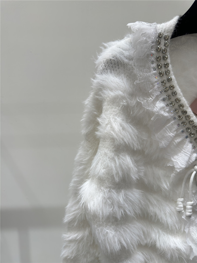 Miu Miu Rhinestone Wool Cardigan White
