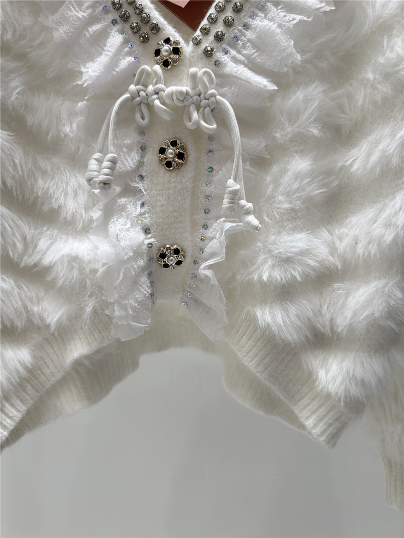 Miu Miu Rhinestone Wool Cardigan White