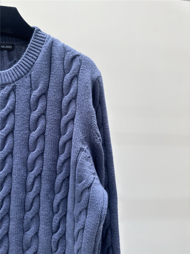 Pra*a logo pocket twist knit sweater blue