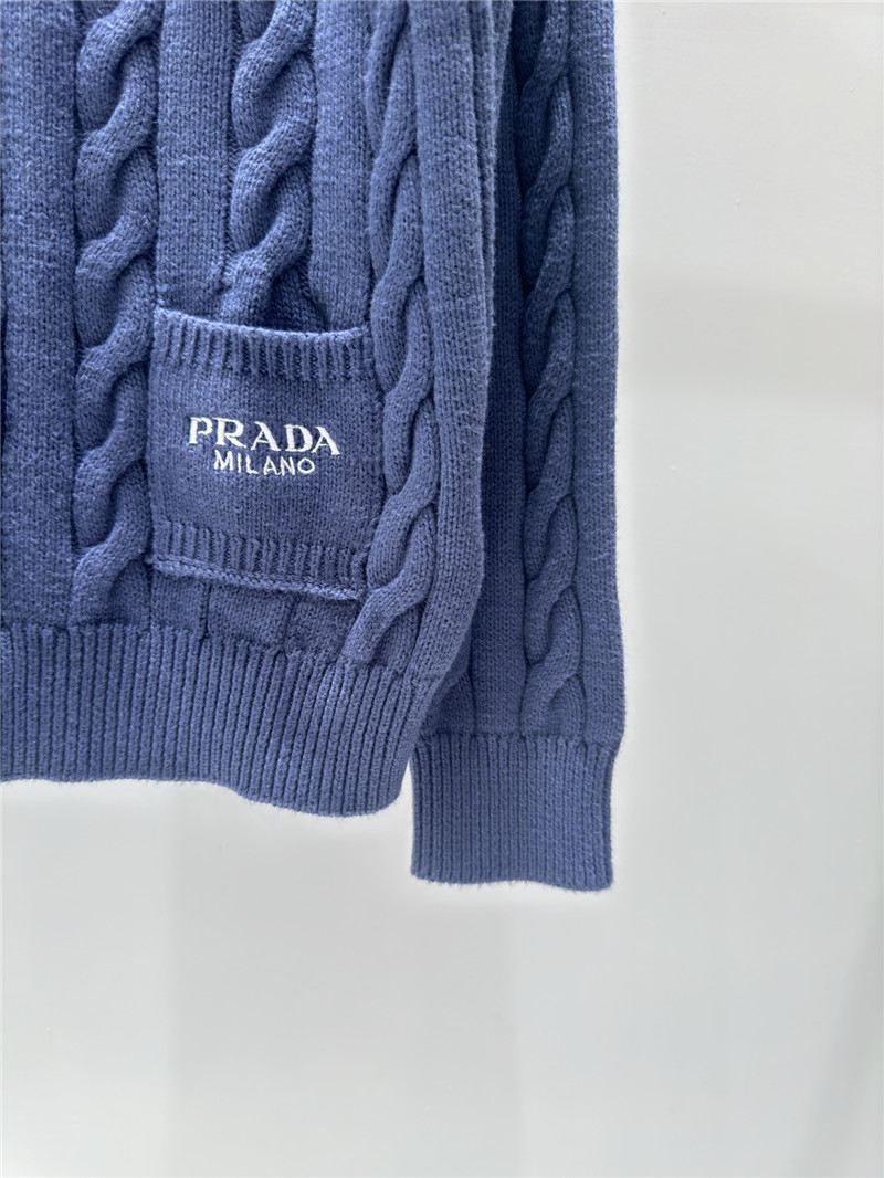 Pra*a logo pocket twist knit sweater blue