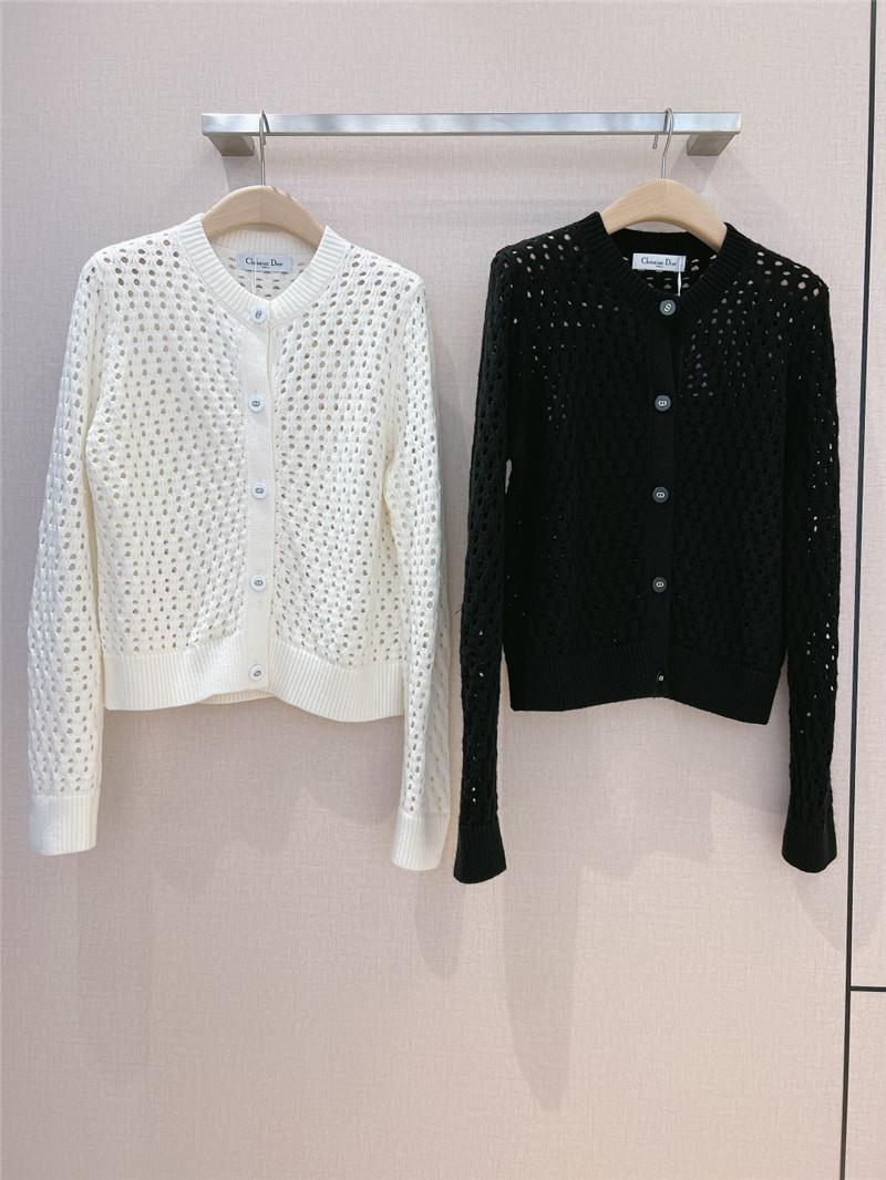 D10r hollow solid color cardigan white