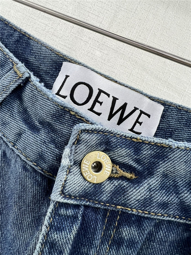 L0ew* new front pocket leather label hollow logo trousers