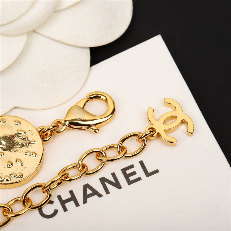 Ch**el round enamel gold double c necklace