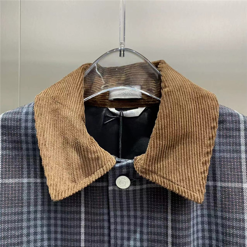 D10r plaid long lapel denim jacket