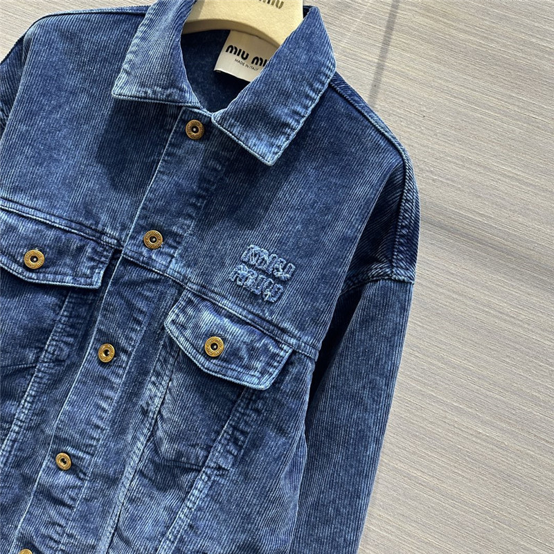 M1um1u distressed washed corduroy long jacket