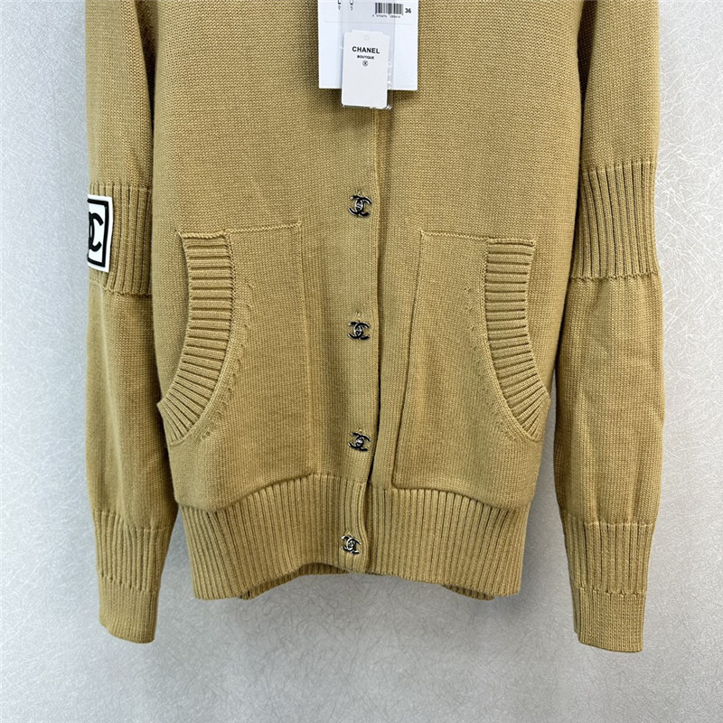 Ch**el logo ribbed neck knit cardigan