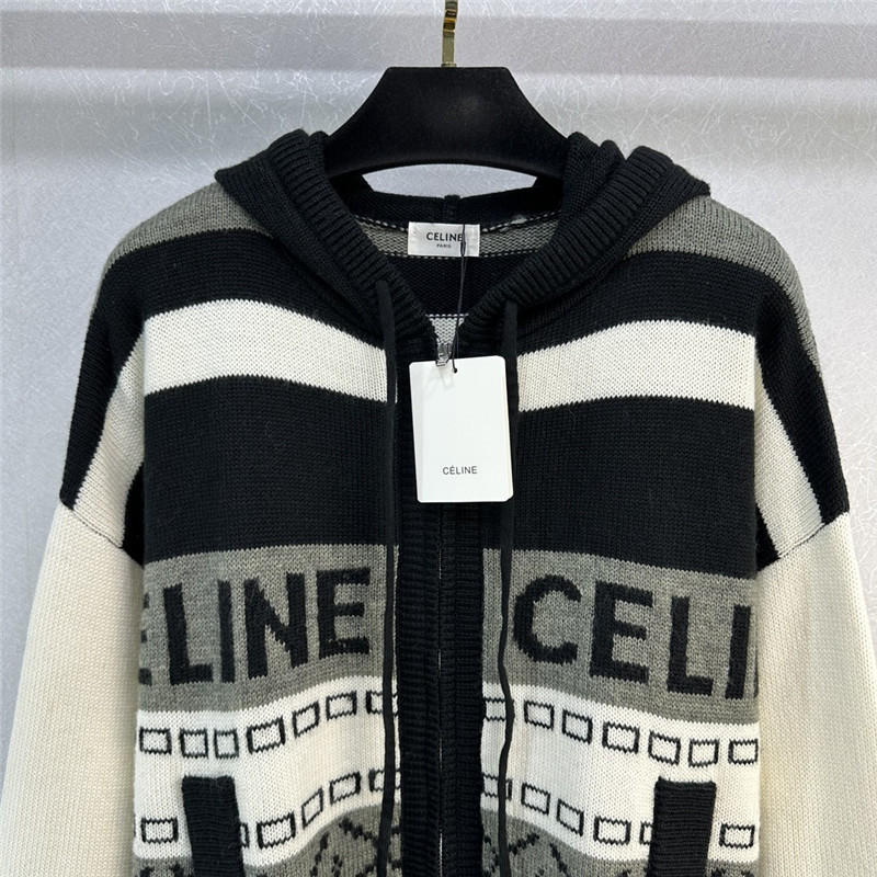 Ce1i*e logo pattern zip hooded cardigan