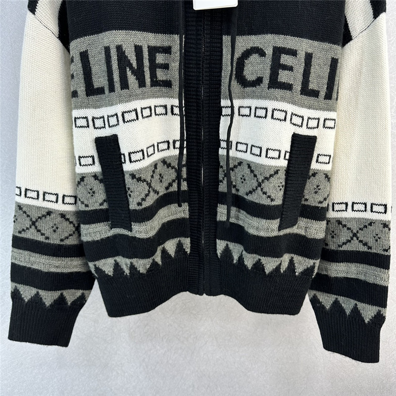 Ce1i*e logo pattern zip hooded cardigan