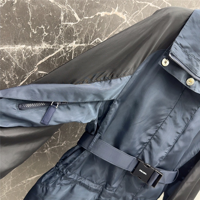 Pra*a functional buckle belt color block trench coat