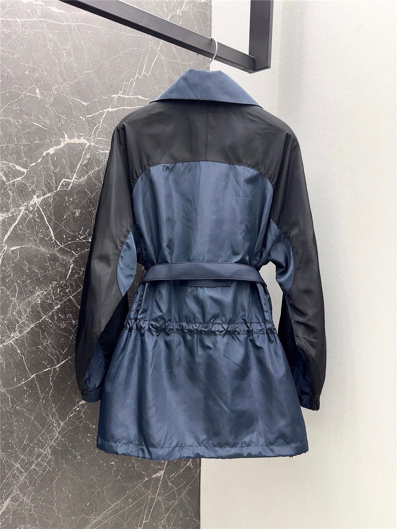 Pra*a functional buckle belt color block trench coat