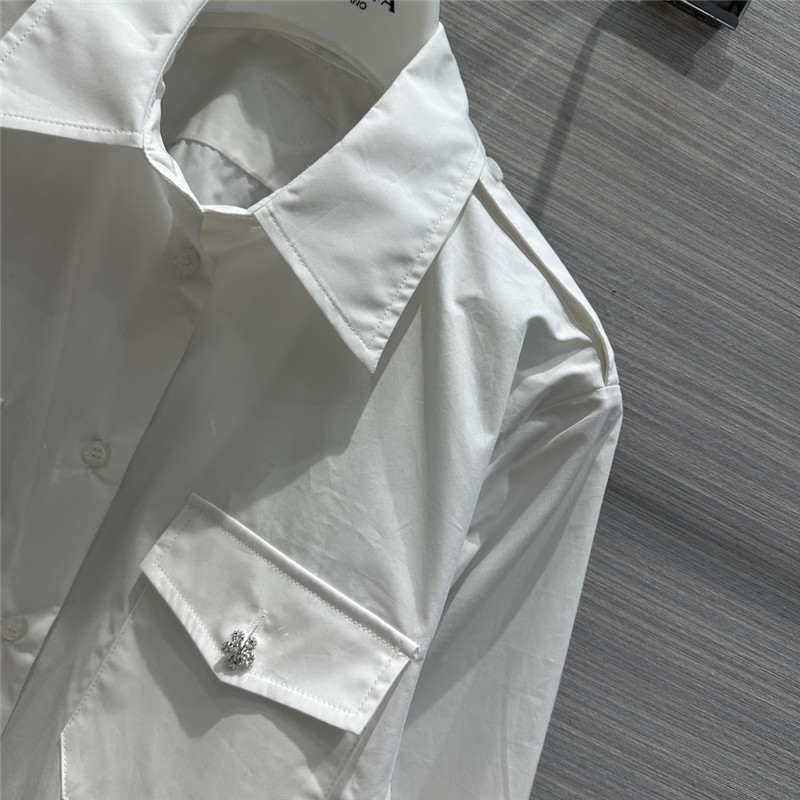 Pra*a party series rhinestone button design white shirt