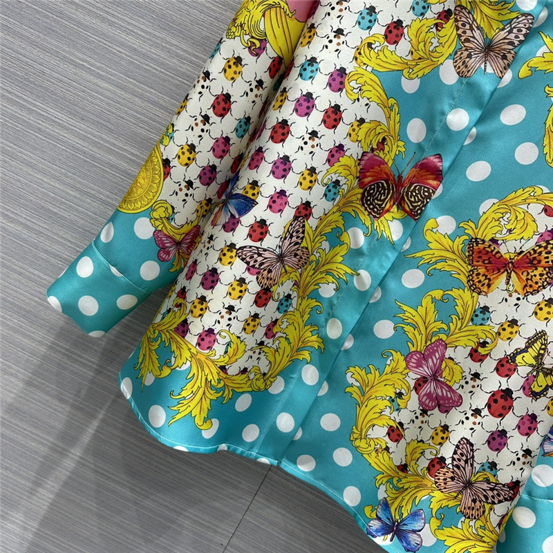Versace dopamine color polka dot beetle print silk shirt