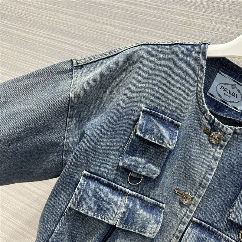 Pra*a work pocket enzyme washed nostalgic denim jacket