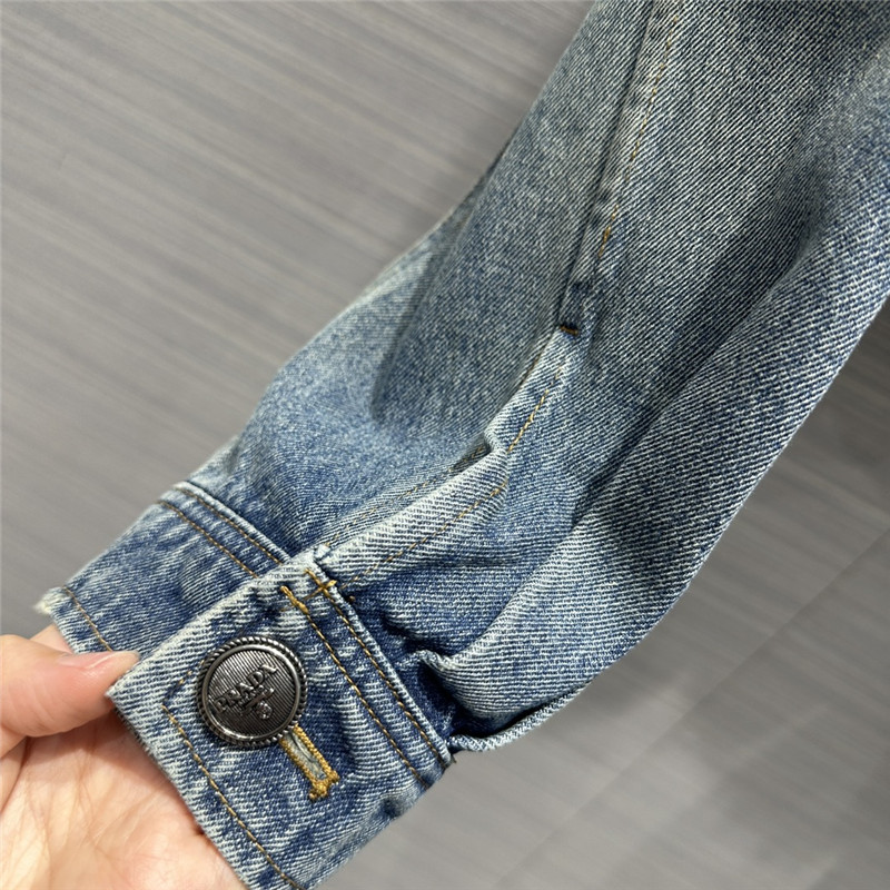 Pra*a work pocket enzyme washed nostalgic denim jacket
