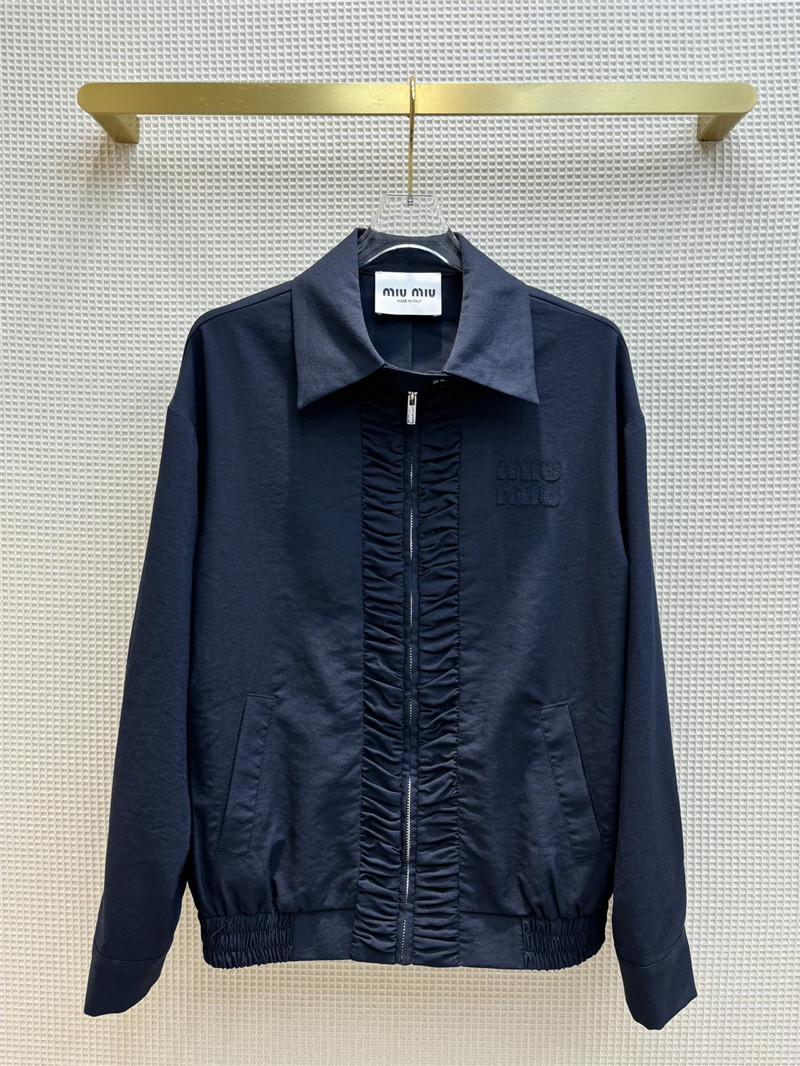 M1um1u stand collar silk cotton jacket