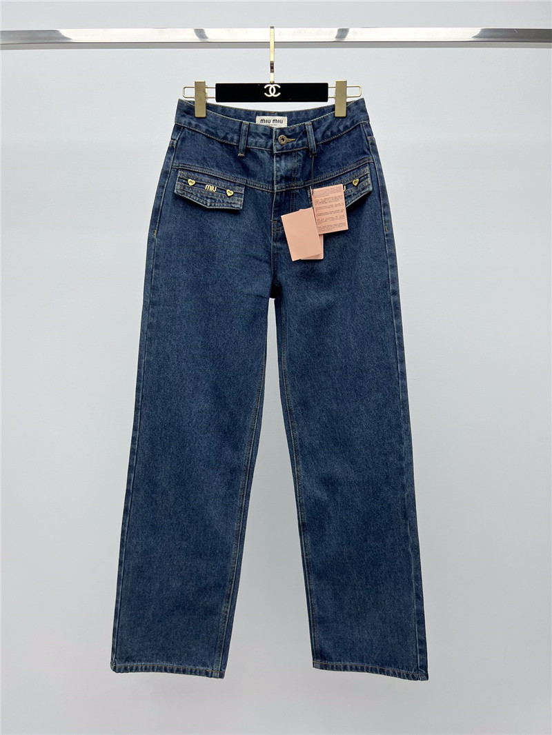 M1um1u metal letter logo wide leg pants