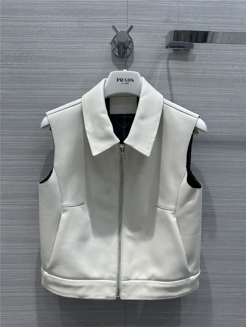 Pra*a premium white leather vest small jacket