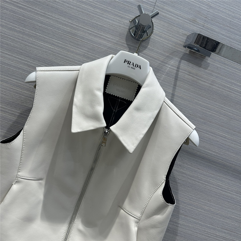 Pra*a premium white leather vest small jacket