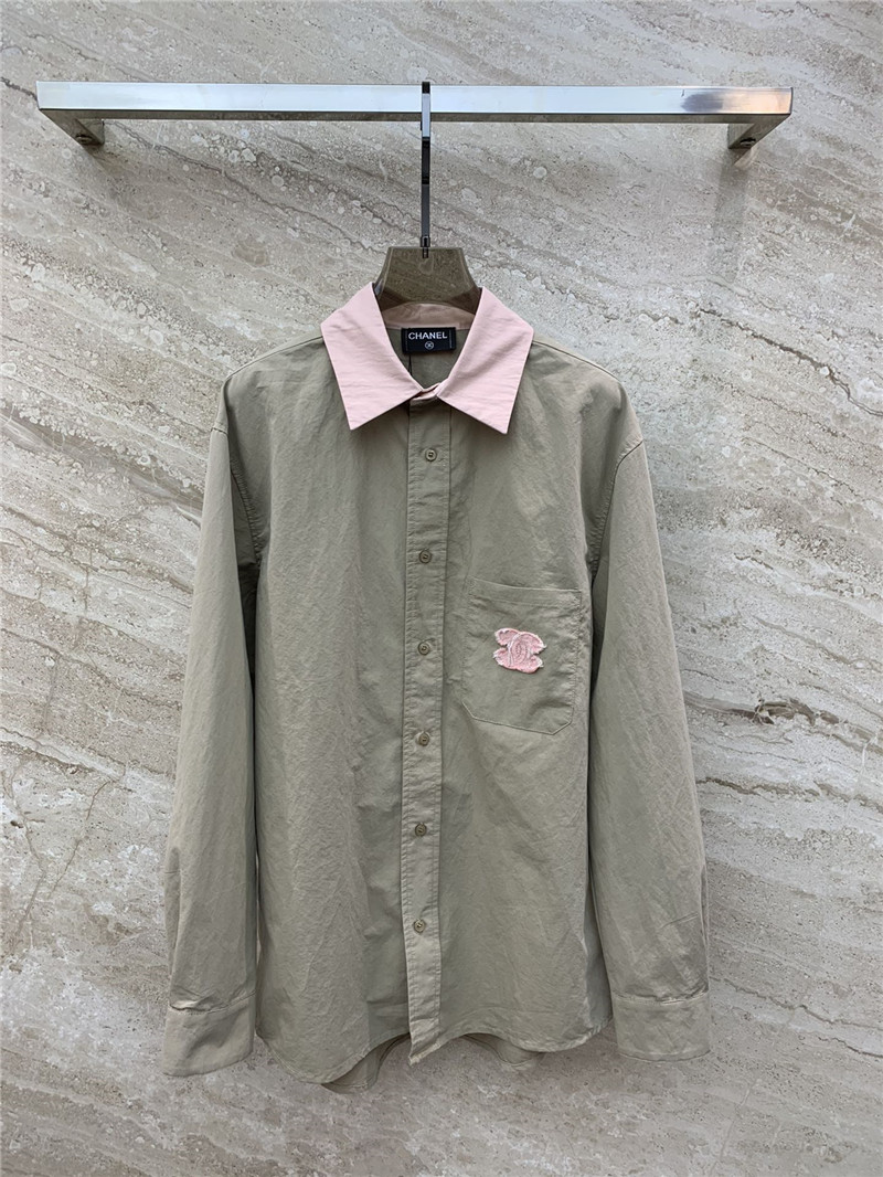 Ch**el medieval letter logo patchwork contrast collar shirt